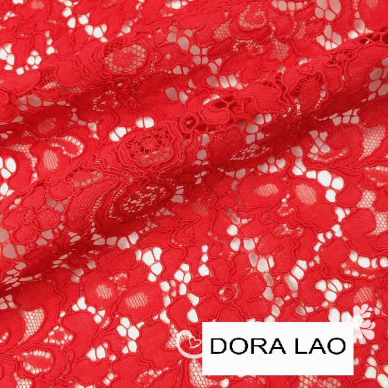 

150*135cm red flower embroidered lace fabric for dress diy patchwork material