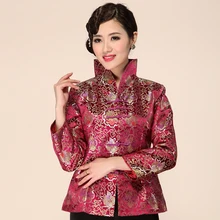 Плюс размер XXXL бордовый женский китайский Сатиновый жакет весна осень новое пальто Верхняя одежда с цветочным принтом Новинка однобортный пиджак 2332