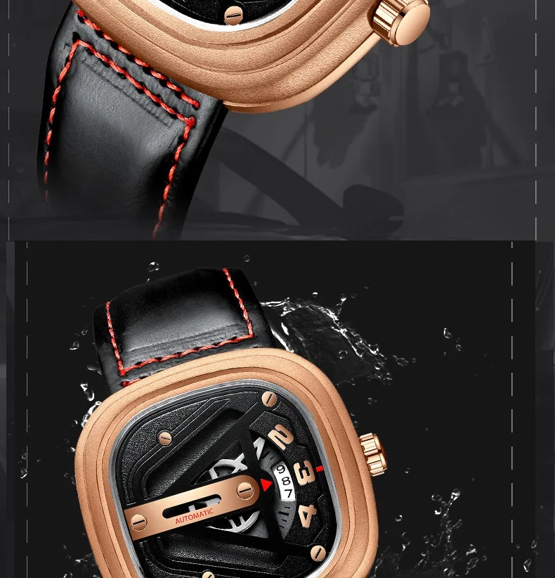 [Dropshpping] TEVISE Men Mechanical Watch T834B Date Calfskin Strap Automatic Movement Waterproof Watch Men Unique Male Clock (4)