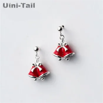 

Uini-Tail new 925 sterling silver exquisite cute Christmas gift red Epoxy bow bells earrings fashion trend high quality GN252