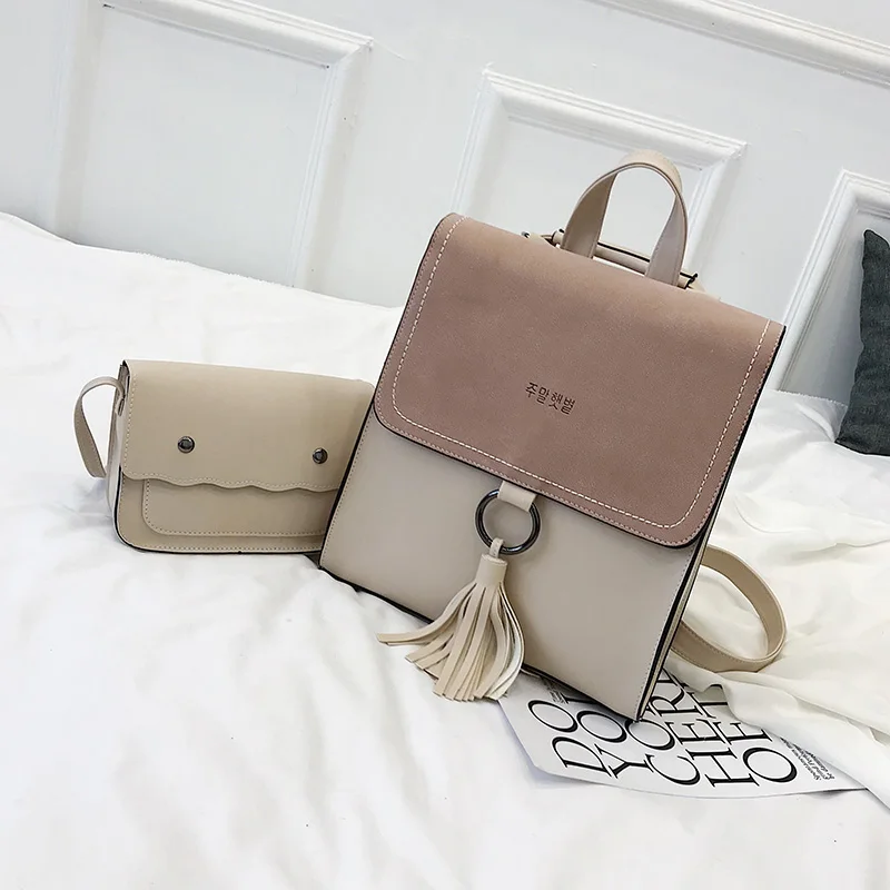 2pcsset Fashion Tassel women Backpack Leather Female Backpack School Shoulder Bag Vintage Travel bags for women 2018 Mochila (53)