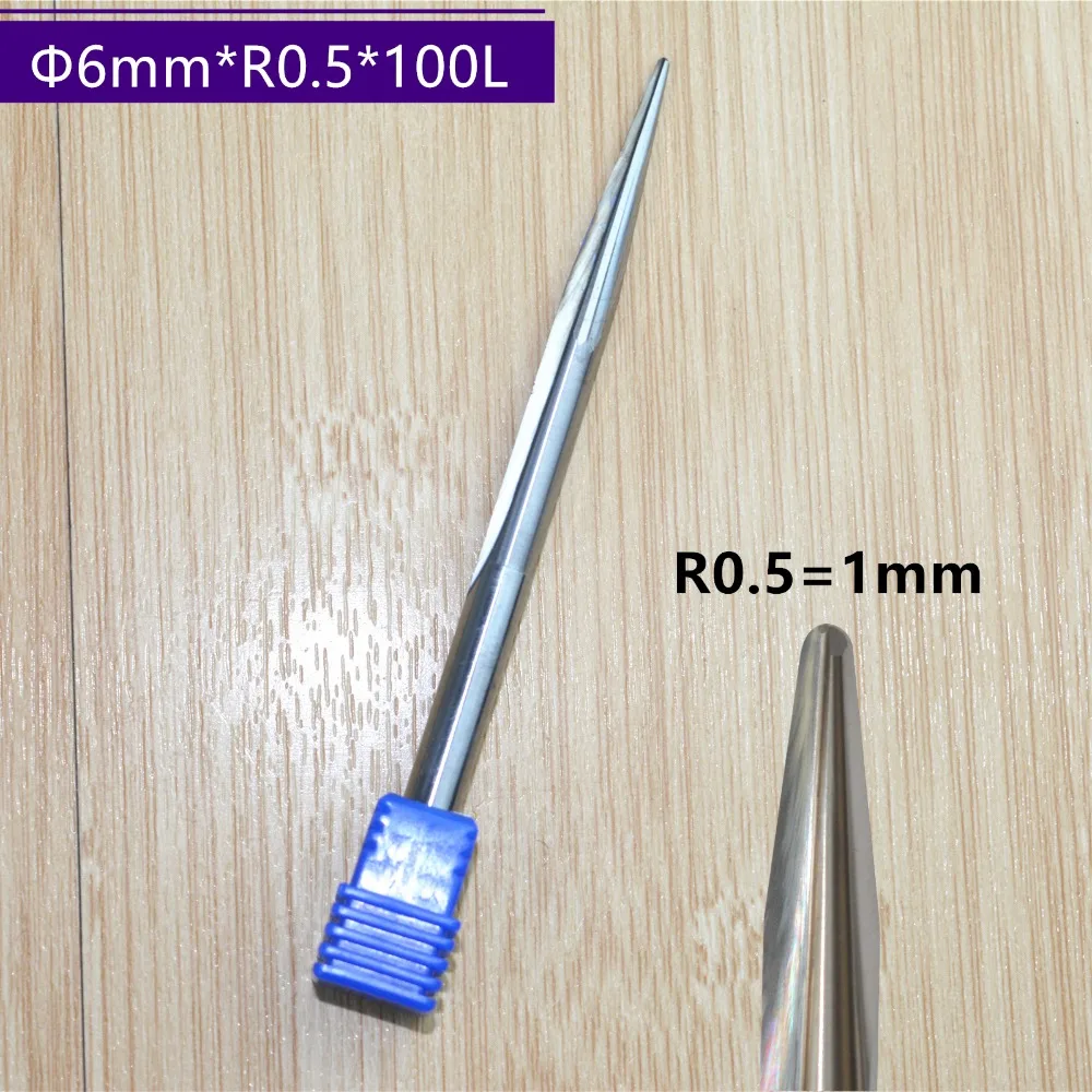 6 мм* R0.5* 100L, 1 шт., со скошенным шариковым наконечником Концевая мельница, фрезерный станок с ЧПУ, твердосплавный инструмент, Концевая фреза для деревообработки