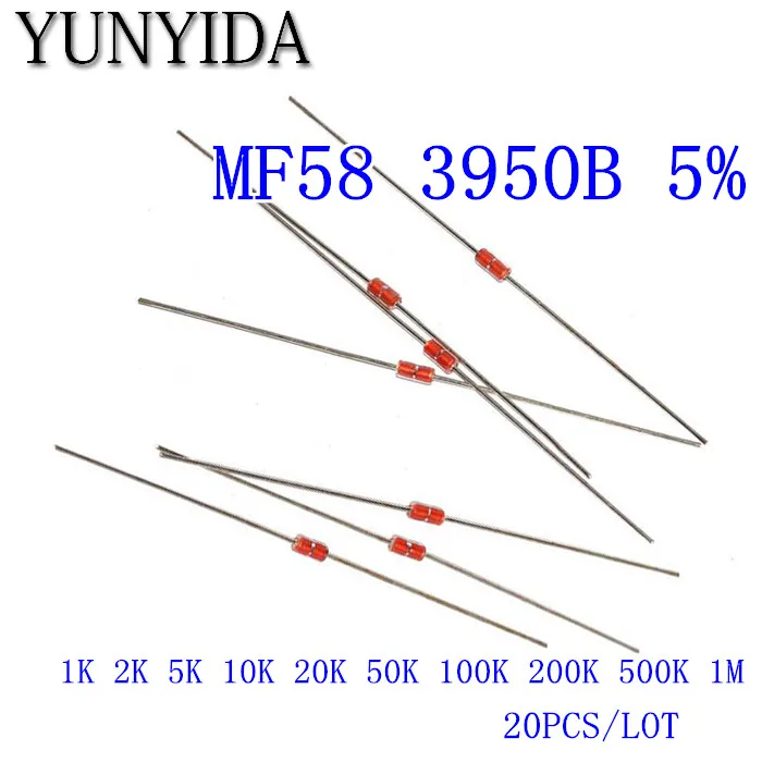Терморезистор NTC MF58 3950 B +/ 5% 1K 2K 5K 10K 20K 50K 100K 200K 500K 1M 20 шт.|ntc mf58|thermal resistorntc resistor |