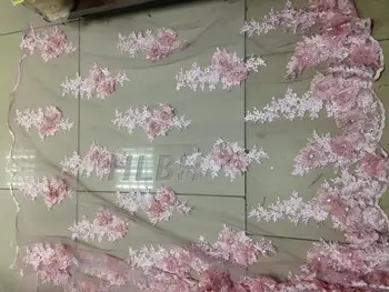 

New design 3D flower embroidery wtih bead lace fabric french tulle lace fabric for clothing dress.Swiss voile lace