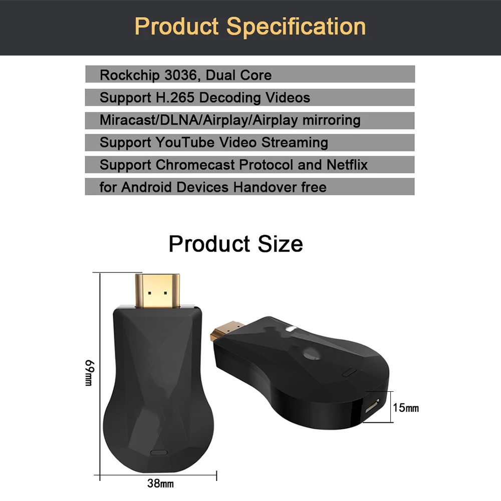 For Google 2 Chrome Crome Cast Netflix YouTube HDMI WiFi Display Mirror Dongle Media Streamer Wireless Adapter