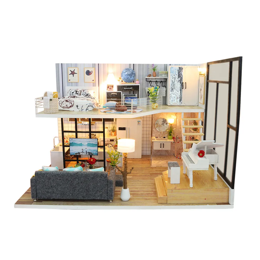 3D DIY деревянный дом с мебели DIY миниатюрный дом Миниатюрный дом мебель светодиодный пазл для дома декоративные креативные подарки z0709