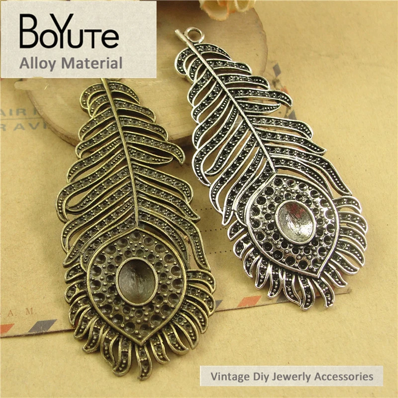 

BoYuTe (20 Pieces/Lot) 79*33MM Vintage Style Antique Bronze Silver Plated Peacock Feather Pendants for Diy Jewelry Accessories