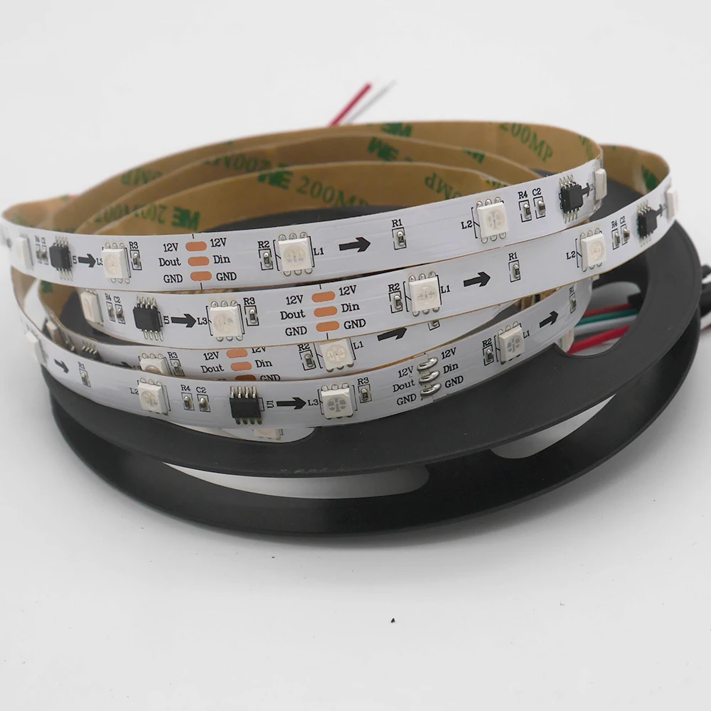 DC12V 1 m/3m/5 m/30/48/60 светодиодов/m 5050 SMD RGB WS2811 смарт-пикселей светодиодные полосы адресуемых WS2811IC черный/белый печатных плат