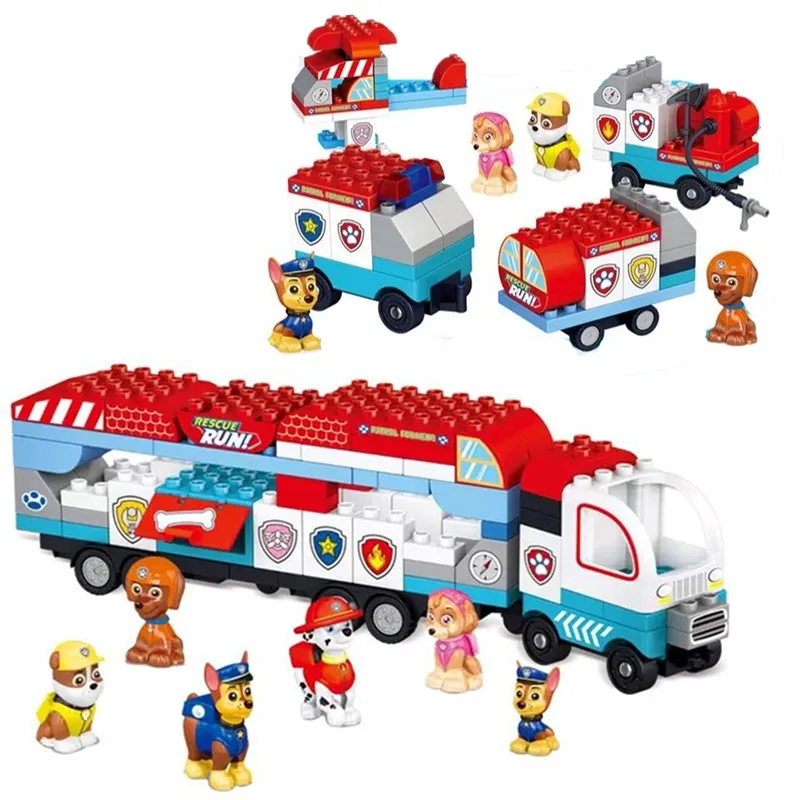 

Paw patrol Toys car Building Blocks DIY Large particles Assemble Puzzle Action Figure Ryder Anime Model Toy of Children Gift