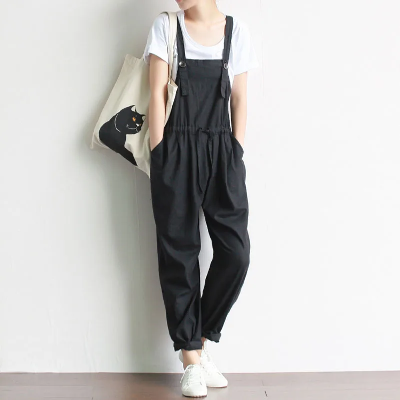 

Autumn Vintage Mori Girl Overalls Oversized Cotton Linen Casual Overalls Trousers Women Loose Pants M/L