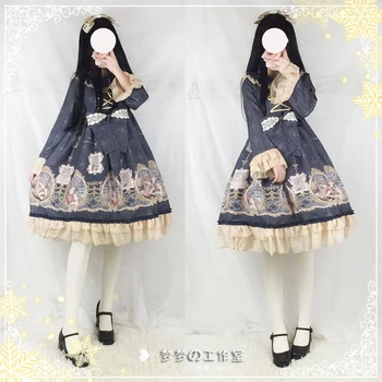 

Free shipping 2019 new Originally Japanese Soft Girl Lolita Printed Mermaid Retro Lotus Leaf Edge OP Dress in Autumn and Winter