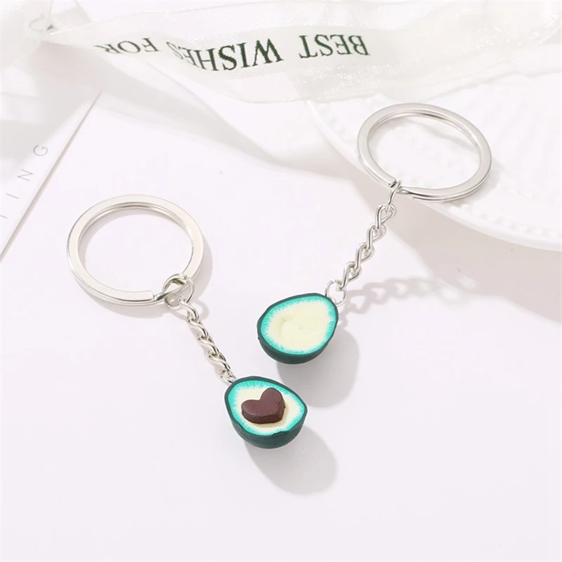 

New Creative Green Color Avocado Keyrings Best Friend Keychains Fruit Soft Pottery Jewellery Gift
