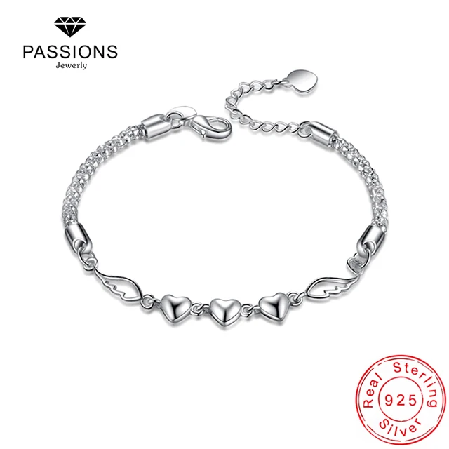 Newest Fashion Heart Wing Bracelet Chain 925 Sterling Silver Angel Charm Pendant Bracelets For Women Jewelry Gift In Newest Fashion Heart Wing Bracelet Chain 925 Sterling Silver Angel Charm Pendant Bracelets For Women Jewelry Gift In