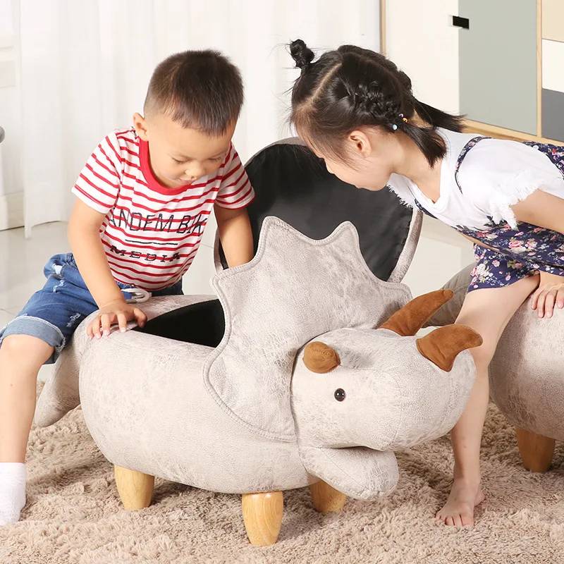Excellent Wooden Living Room Furniture Animal Stool Baby Dinosaur Ottomans Sofa Storage Containing Box Taburetes Home Chair Wood Stool 2
