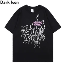 Dark Icon Strong Survive T-shirt Men Summer Crew Neck Hip Hop Tshirt Black Cotton Tee Shirts Streetwear Clothes