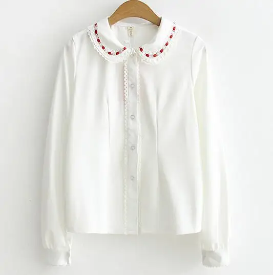 lacing peter pan collar long sleeve Chiffon shirt blouse 2017 spring