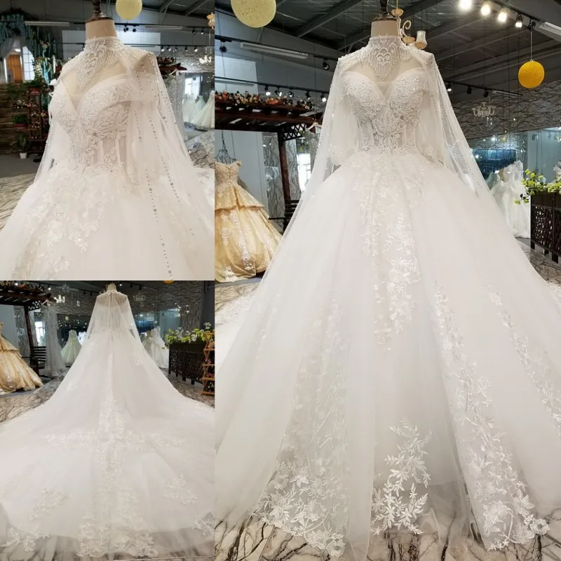 

SSYFashion New Luxury Wedding Dress High-end White Lace Sequins Beading Long Wedding Gown with Shawl Vestidos De Novia Custom