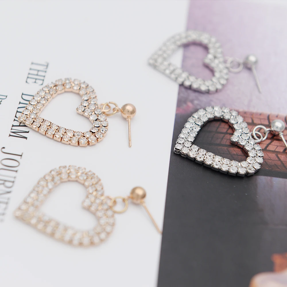 

Simple Fashion Jewelry Peach Heart Crystal Dangle Drop Earrings For Women Female Love Earrings Boucle D'oreille Femme