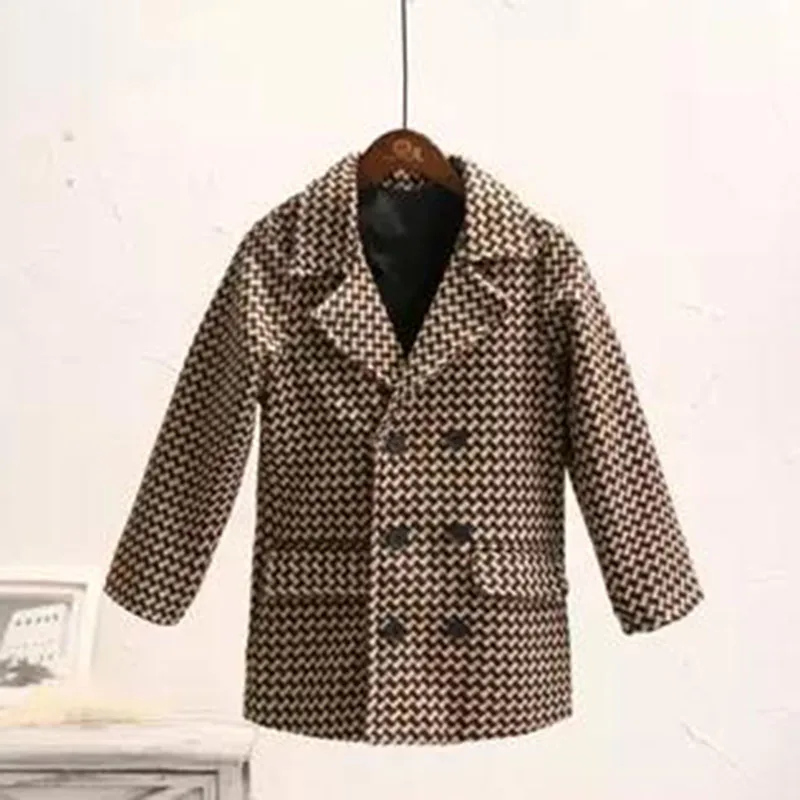 

Autumn and winter new boys fashion plaid thickening elegant woolen coat double-breasted woolen coat quilted cotton warm winter