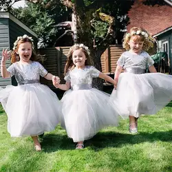 Серые Платья с цветочным узором для девочек новые платья с блестками для причастия бальное платье с коротким рукавом платье на день