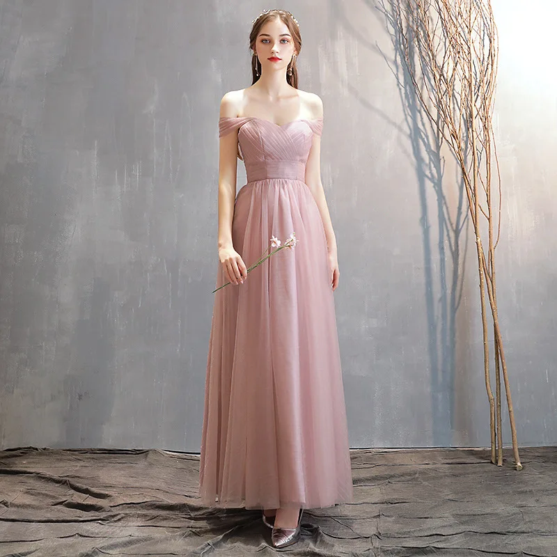 Beauty Emily V Neck Long Bridesmaid Dress Lace Up Back Strapless Elegant Tulle Party Dress For Wedding Vestido de dama de honor