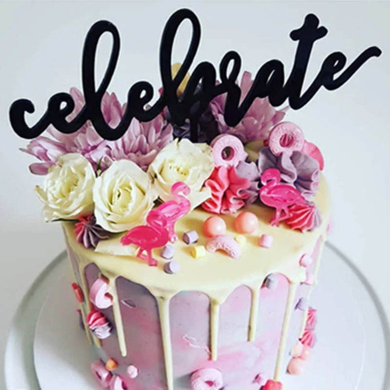 Празднование акрилового торта Топпер золотой черный акриловый украшения для кексов для дня рождения свадьбы Выпускной Congrats украшения для торта для вечеринки