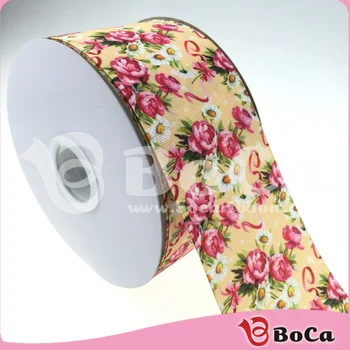 

new arrival 3" 75MM Flower series heat transfer grosgrain ribbon accept custom