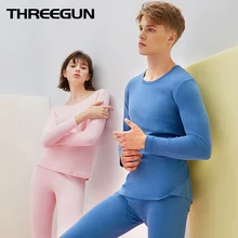 THREEGUN пара термобелье комплект зимняя одежда для мужчин с v-образным вырезом хлопок колготки зимнее Длинное Нижнее белье Пижама домашняя ткань Termo