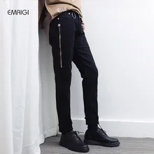 2017 New Zipper Design Mens Black Jeans High Street Fashion Male Slim Denim Pants Cool Men Hiphop Jean Trousers
