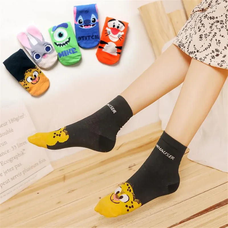 

Cute Animal Stitch Socks Women Ladies Cartoon Socks Crazed Animal Judy Rabbit Nick Stitch Clawhauser Mr.Q Tigger Women‘s Socks