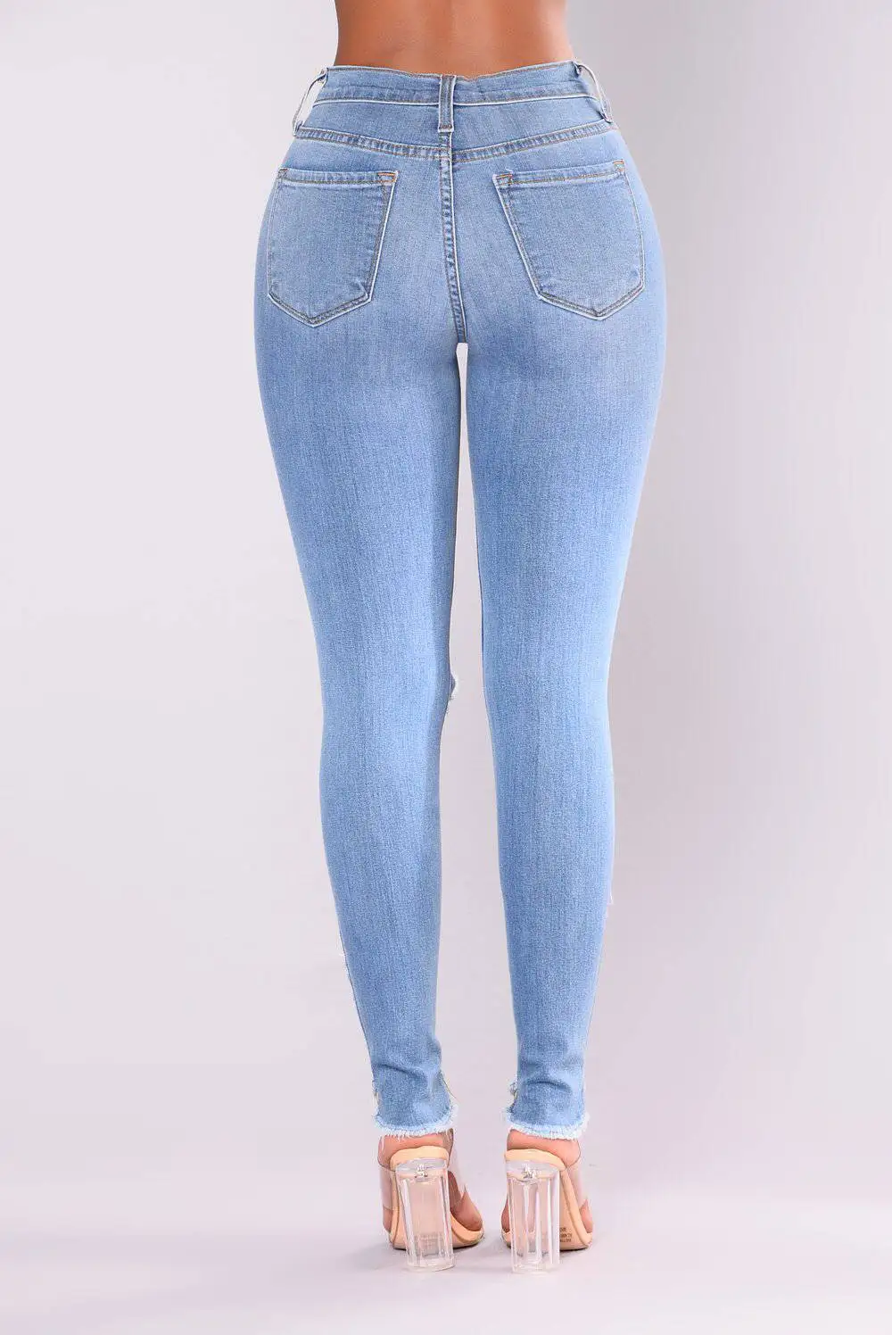 Модные рваные джинсы для женщин офисные женские однотонные джинсы-карандаш с высокой талией узкие брюки