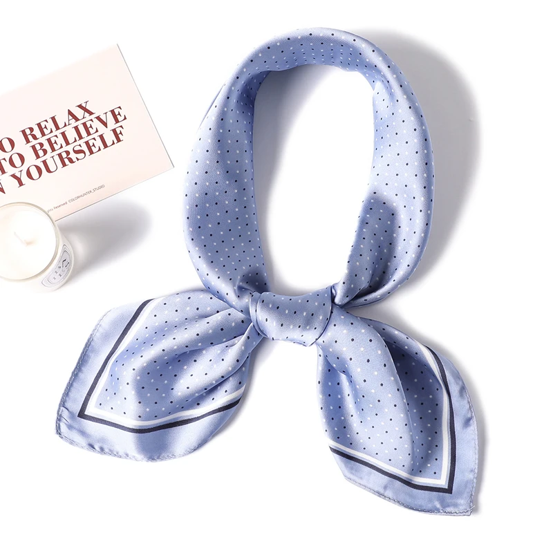 

Women Silk Scarf Fashion Dot Print Square Hair Neck Scarves for Ladies Foulard Neckerchief Small Hijab Shawl