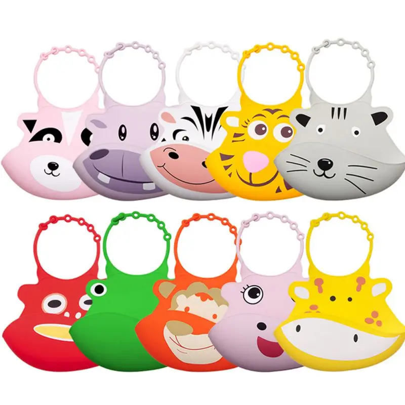 

Silicone Waterproof Infrant Baby Bibs Animal Towel Feeding Snap Buttons Bib Soft Absorbent Aprons New