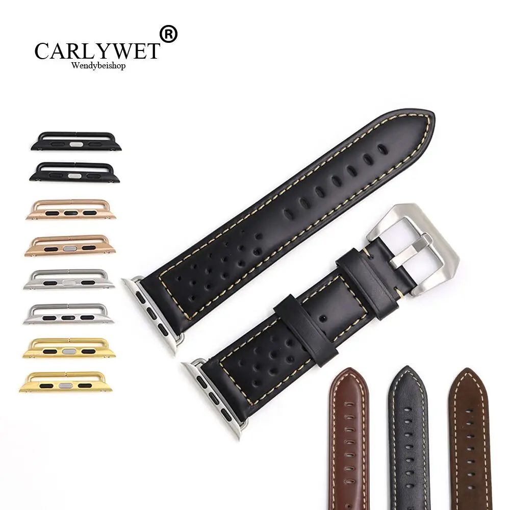 Buy CARLYWET 38 40 42 44mm Smooth Black Brown Suede Real Calf Leather