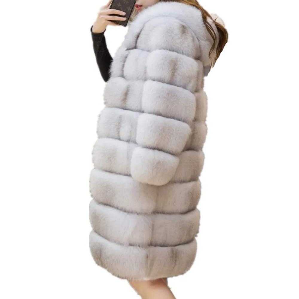 Lisa Colly, Женское пальто из искусственного меха, куртка, длинная шуба из искусственного лисьего меха, Женское зимнее искусственное меховое пальто, пальто с капюшоном, плотное меховое пальто