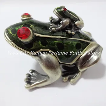 

Metal Frog Jeweled Jewelry Trinket Box home decor pewter ornament wild animal enameled keepsake box vintage collectible gift