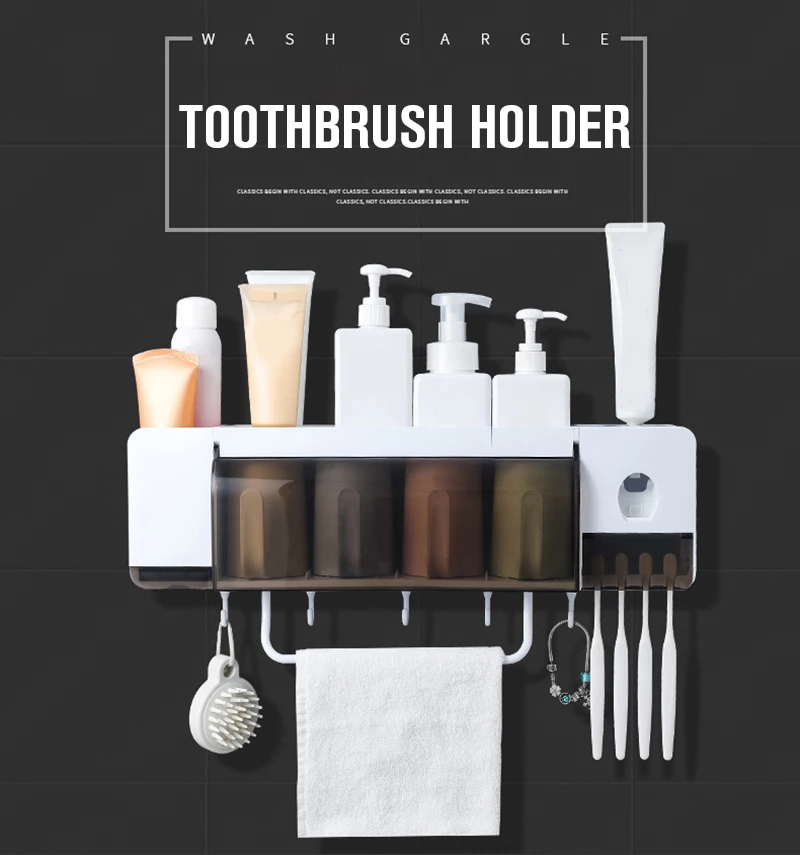 Настенная подставка для зубных щеток, навесной многофункциональный набор для ванной, соковыжималка для зубной пасты, Диспенсер, полки для хранения для ванной, коробка, чехол, стойка