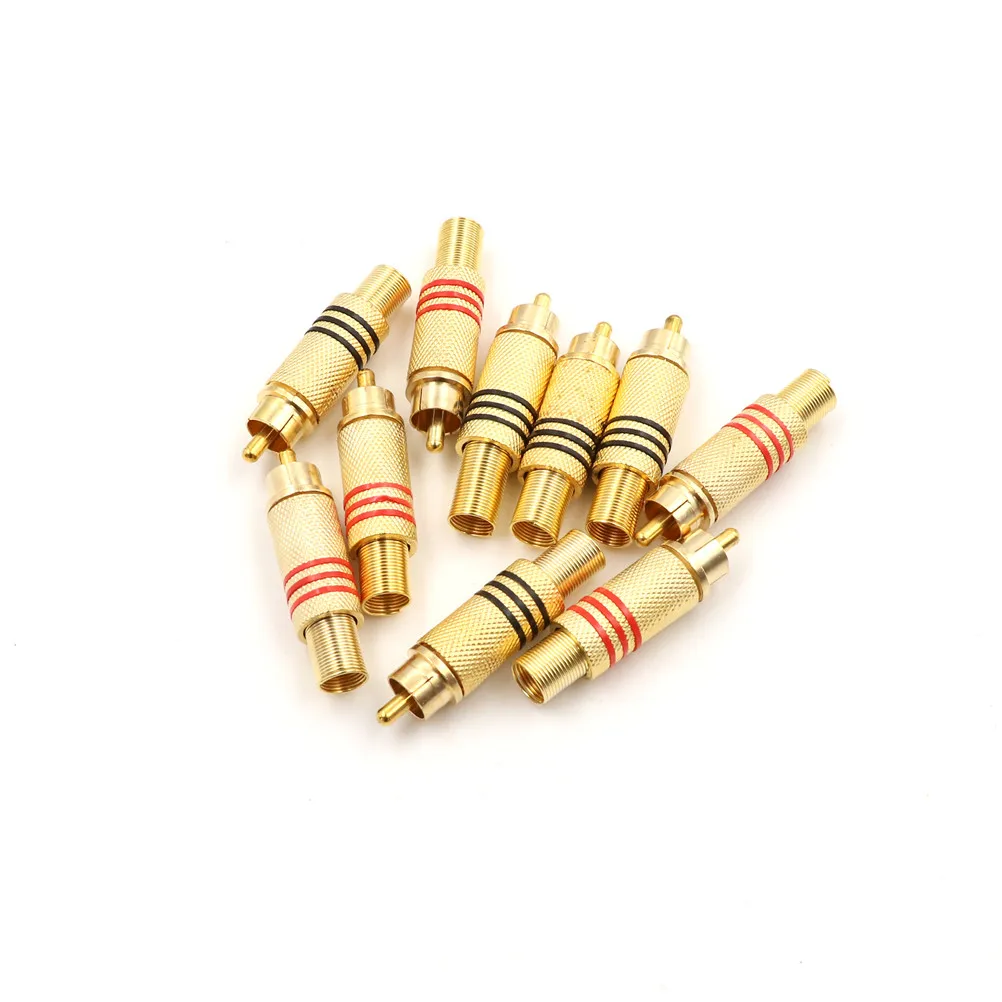 

10PCS DIY RCA Connector Male Jack Plug AV Plugs For PC Audio Vedio Welding Parts Gold Red Black Metal Spring Wholesale