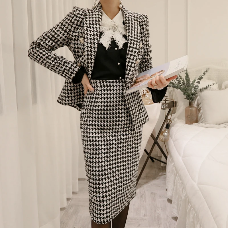 

2019 New Womens Two Piece Sets Korean Woman Clothes Sets Plus Size Two Piece Lattice Tweed Tracksuit Women's Overalls Suits