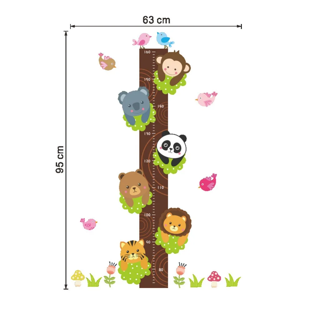 Милые обезьянки, панды, Льва, дерева, животные, настенные декоративные наклейки для детской комнаты, детские наклейки для измерения роста, клейкие наклейки с таблицей роста