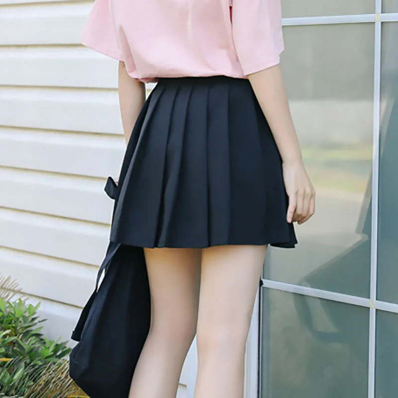 Ulzzang японский сладкий стиль плиссированная юбка женская летняя корейская мода трапециевидная юбка черная юбка школьницы уличная M233