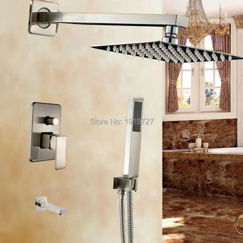 

Bathroom 10 Inch Rainfall Shower Set Double Lever Handle Mixer Tub Trim Tap With Square Handheld Spray Wall Mount Shower System