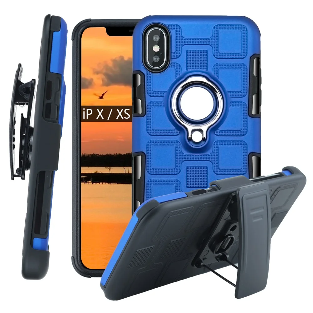 

3 in 1 Clips Case Anti-knock Cases Kickstand Case Invisible Finger Ring Cover Case for Iphone XS MAX XR XS X 8PLUS 8 7 7 plus