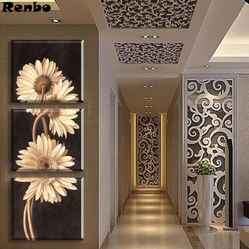 

2019 Diy square/round Diamond Painting Embroidery 3 pieces white sunflower Flower Diamond Painting Rhinestone Home Decoration