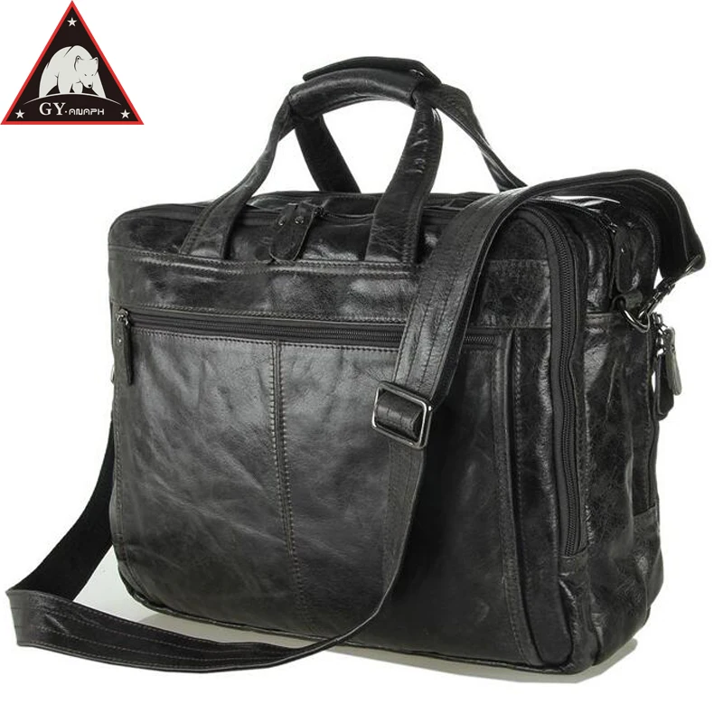 

ANAPH Full Grain Leather Briefcase Men's Casual Totes 15 Inches Laptop Bag High Quality Office Bags For Men Large Capacity Grey