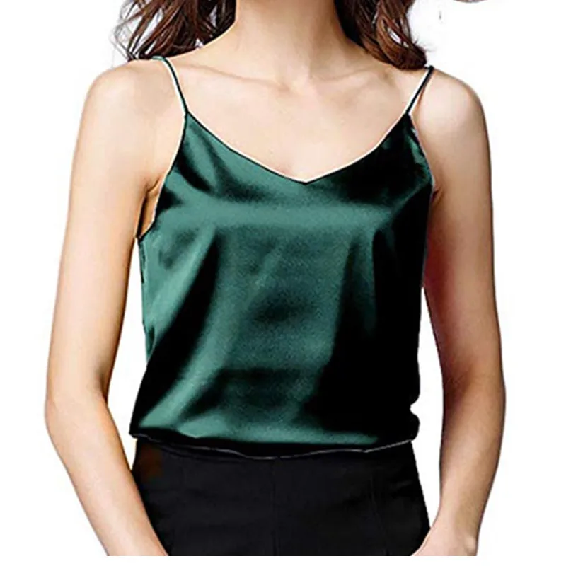 

Summer Tops Women Sexy Silk Ladies Camisole Bottom Shirt V-neck Cropped Feminino Female T-shirt Soft Satin Tank Top Crop W3