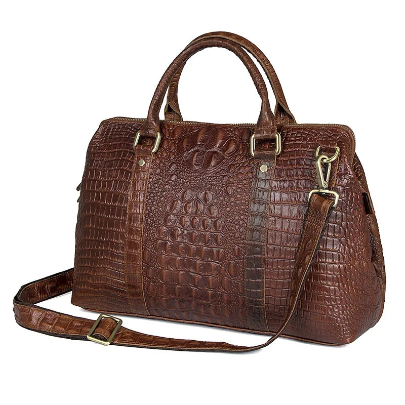 

Nesitu Alligator Pattern Brown Black Vintage Genuine Leather Men Travel Bags Women Handbag Female Male Messenger Bags M6003-2