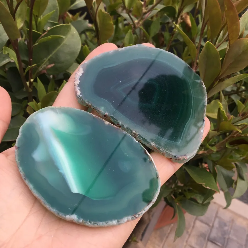 

2pcs Natural agate slices Green dyed agate stone slices