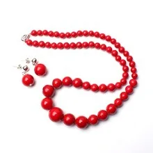 Благородство женские натуральные украшения 6-14 мм довольно гладкие круглые Форма красного цвета Цепочки и ожерелья+ 10 мм круглый Форма Серьги