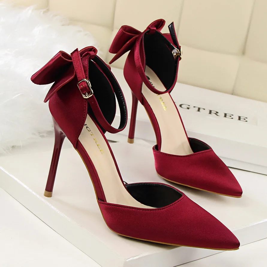 2016 New Autumn Women Pumps Beauty Thin High Heels Shoes Sweet Bow